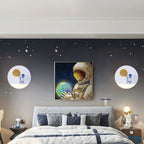 Contemporary creative iron resin round astronaut LED wall lamp for bedroom