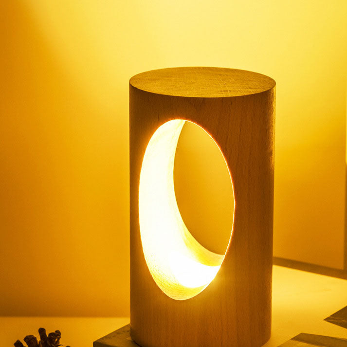 Japanese solid wood rectangular pillar LED bedside lamp USB table lamp