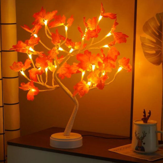 Contemporary Creative Christmas Art Plastic Maple Leaf Tree Lights LED Decorative Table Lamp For Bedroom