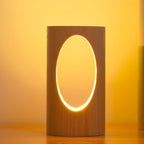 Japanese solid wood rectangular pillar LED bedside lamp USB table lamp