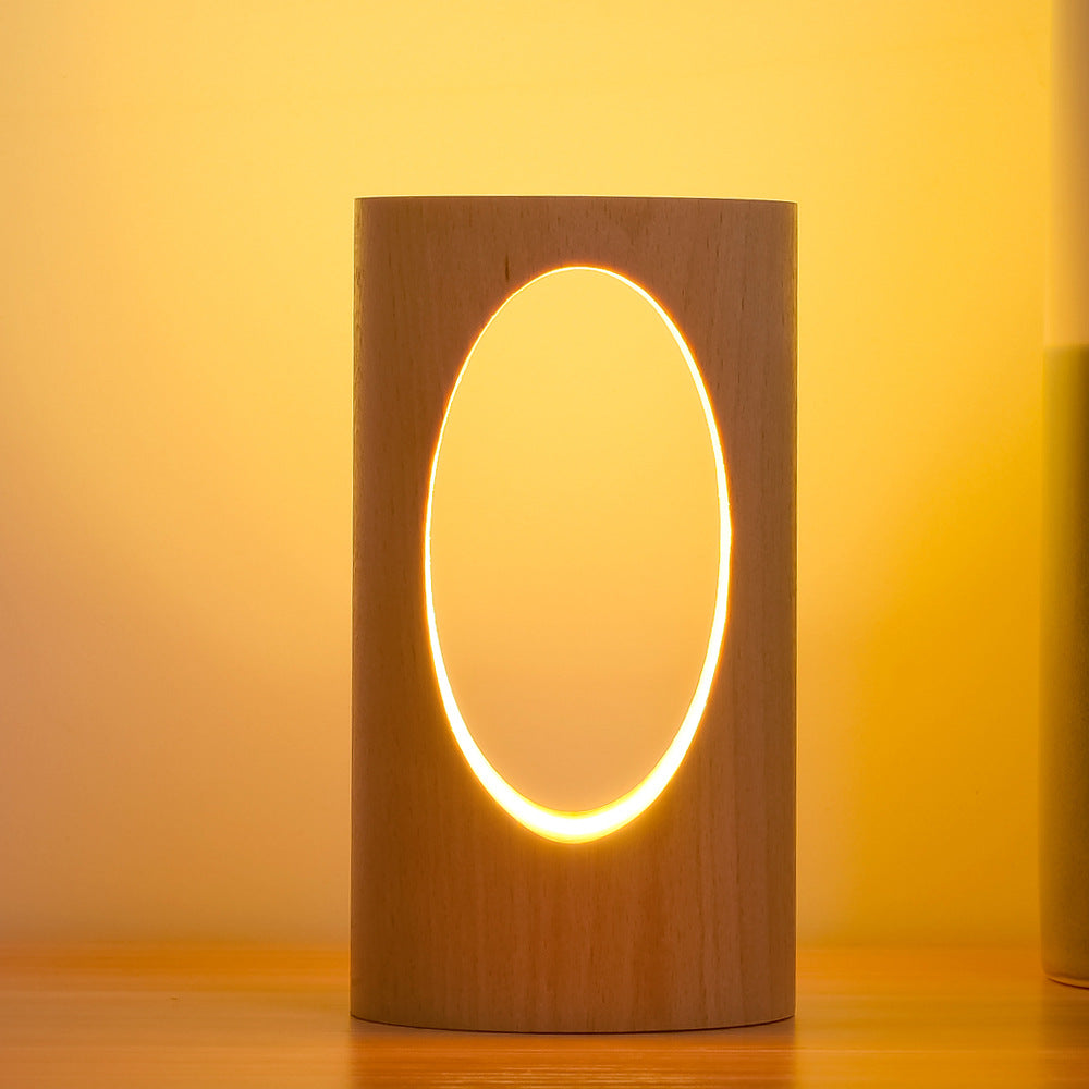 Japanese solid wood rectangular pillar LED bedside lamp USB table lamp