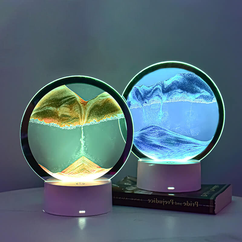 Creative Round Hourglass Quicksand 3D LED Nightstand Lamp Table Lamp