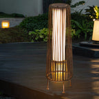 Modern Minimalist Solar Waterproof Round Vertical Pull Strip Iron Rattan LED Standing Floor Lamp For Outdoor Terrace