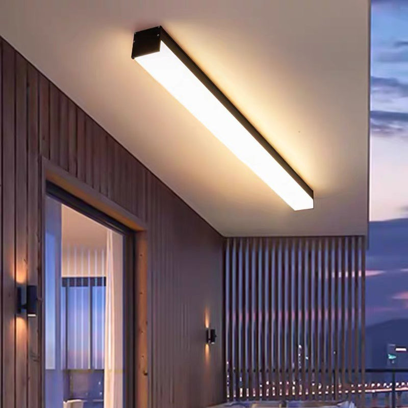 More modern minimalist long rectangular aluminum PC LED recessed ceiling light for outdoor patio