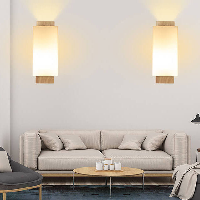 Modern minimalist solid wood cube glass column 1 lamp wall lights