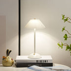 Contemporary Scandinavian rechargeable iron fabric conical folded LED table lamp for bedside