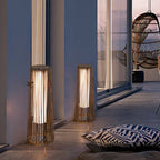 Modern Minimalist Solar Waterproof Round Vertical Pull Strip Iron Rattan LED Standing Floor Lamp For Outdoor Terrace