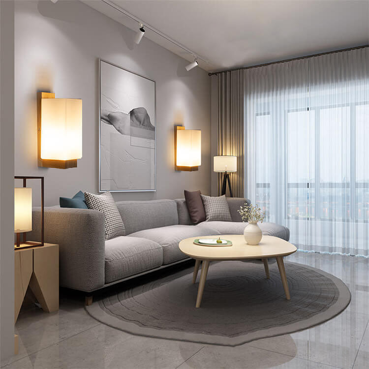 Modern minimalist solid wood cube glass column 1 lamp wall lights