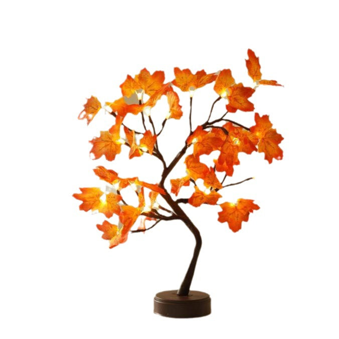 Contemporary Creative Christmas Art Plastic Maple Leaf Tree Lights LED Decorative Table Lamp For Bedroom