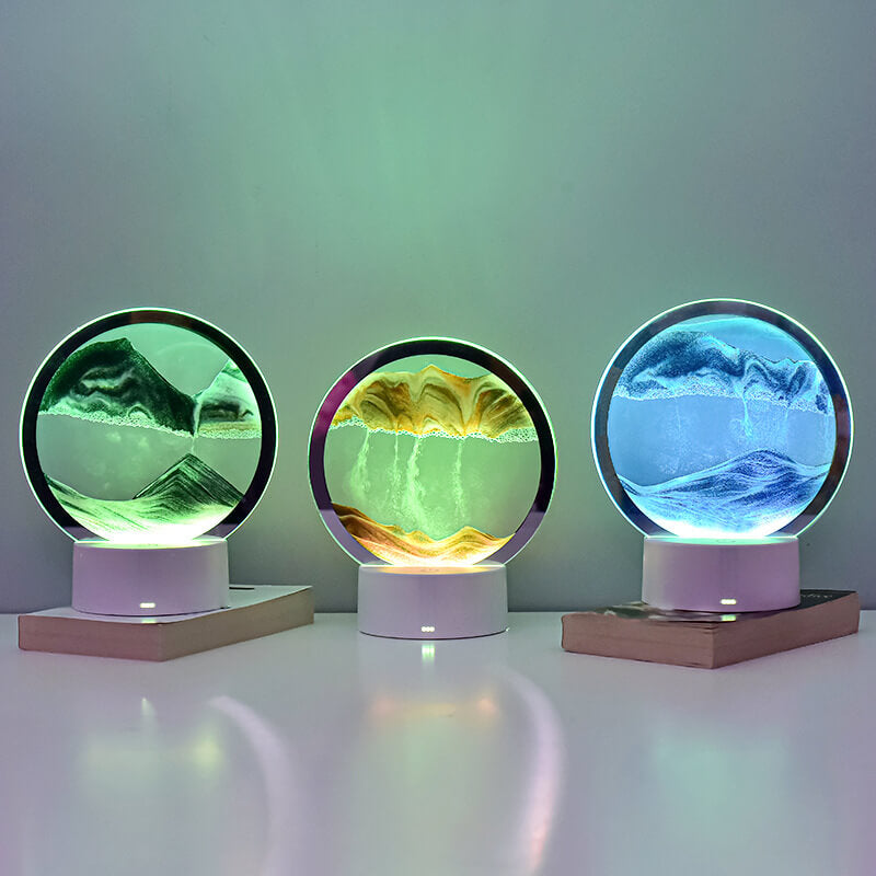 Creative Round Hourglass Quicksand 3D LED Nightstand Lamp Table Lamp