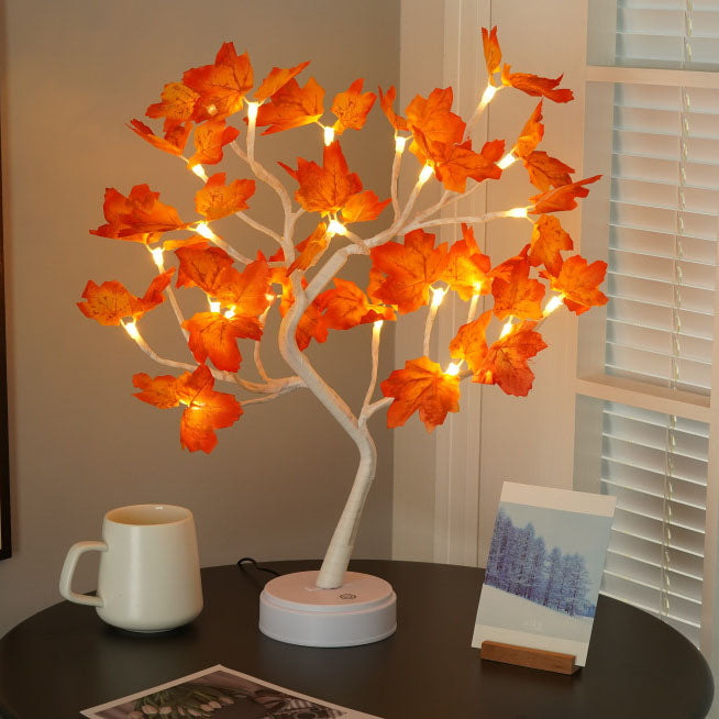 Contemporary Creative Christmas Art Plastic Maple Leaf Tree Lights LED Decorative Table Lamp For Bedroom