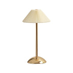 Contemporary Scandinavian rechargeable iron fabric conical folded LED table lamp for bedside