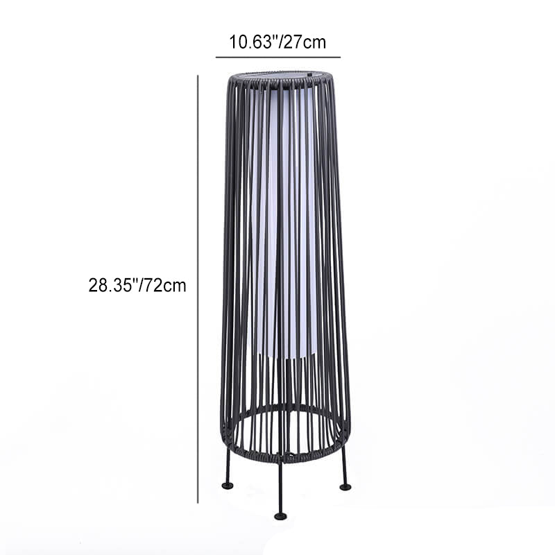 Modern Minimalist Solar Waterproof Round Vertical Pull Strip Iron Rattan LED Standing Floor Lamp For Outdoor Terrace