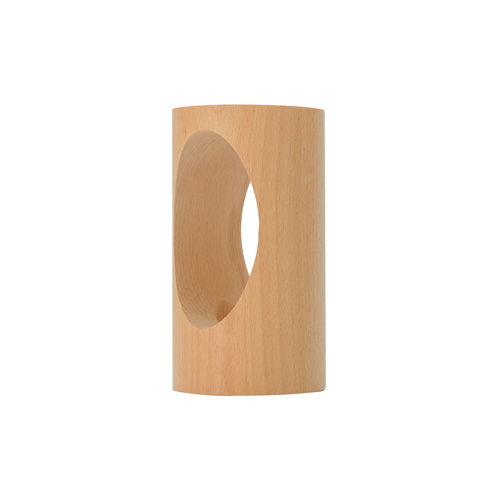 Japanese solid wood rectangular pillar LED bedside lamp USB table lamp