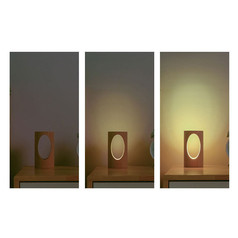 Japanese solid wood rectangular pillar LED bedside lamp USB table lamp
