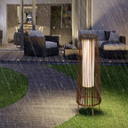 Modern Minimalist Solar Waterproof Round Vertical Pull Strip Iron Rattan LED Standing Floor Lamp For Outdoor Terrace