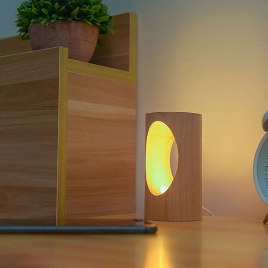 Japanese solid wood rectangular pillar LED bedside lamp USB table lamp