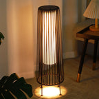 Modern Minimalist Solar Waterproof Round Vertical Pull Strip Iron Rattan LED Standing Floor Lamp For Outdoor Terrace