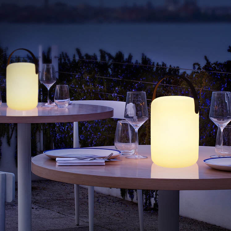 Modern simplicity plastic round square hand LED table lamp for outdoor patio