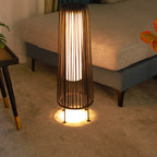 Modern Minimalist Solar Waterproof Round Vertical Pull Strip Iron Rattan LED Standing Floor Lamp For Outdoor Terrace
