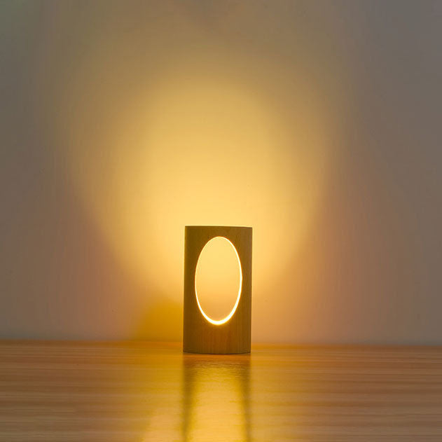 Japanese solid wood rectangular pillar LED bedside lamp USB table lamp