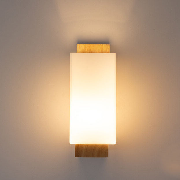 Modern minimalist solid wood cube glass column 1 lamp wall lights