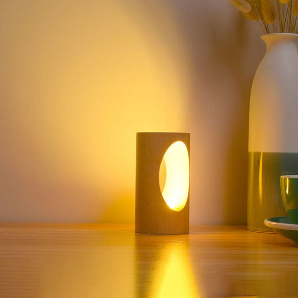 Japanese solid wood rectangular pillar LED bedside lamp USB table lamp