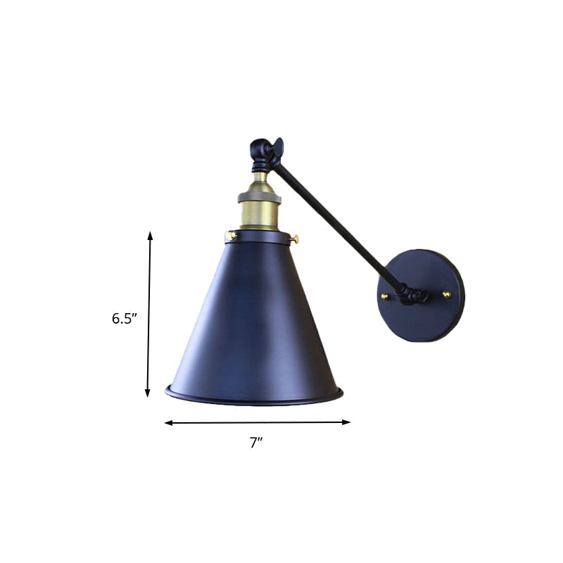 Black Finish Cone-Shaped Wall Lamp Retro Stylish Metal 1 Head Hallway Wall Lighting, 2 Packs