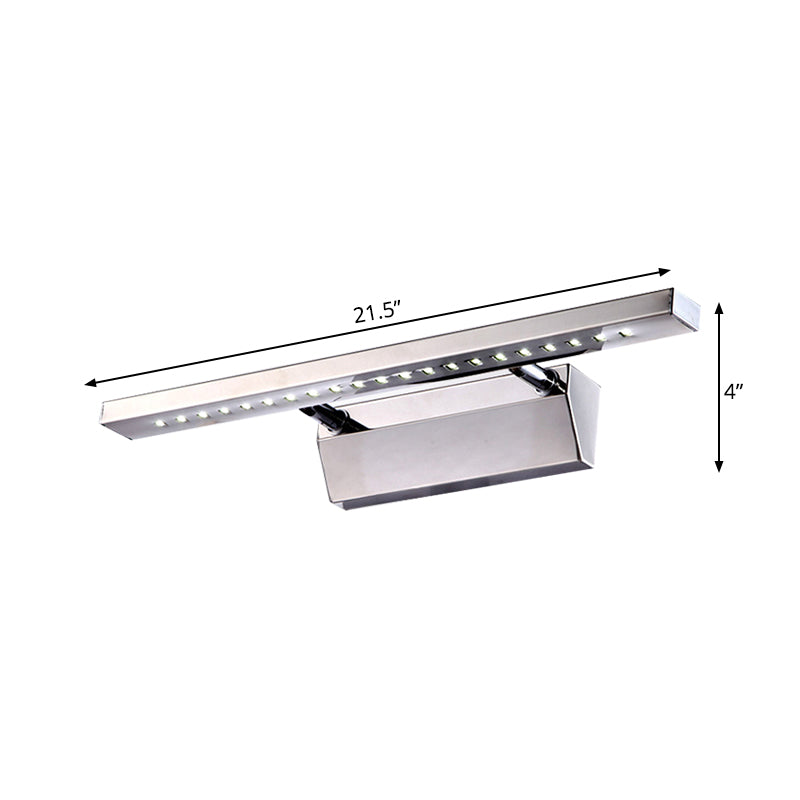 Madigas | Rectangular Interior Mirror Light Stainless Steel 16"/19.5" W LED Modern Wall-Mounted Light in Chrome, Warm/White Lighting