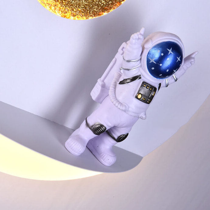 Contemporary creative iron resin round astronaut LED wall lamp for bedroom