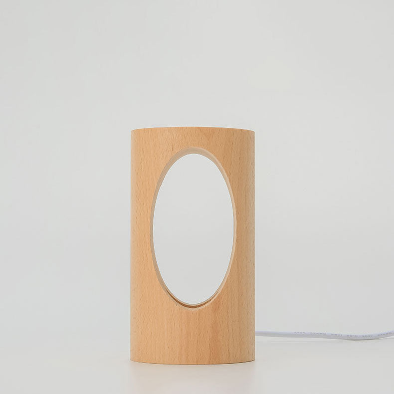 Japanese solid wood rectangular pillar LED bedside lamp USB table lamp