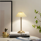 Contemporary Scandinavian rechargeable iron fabric conical folded LED table lamp for bedside