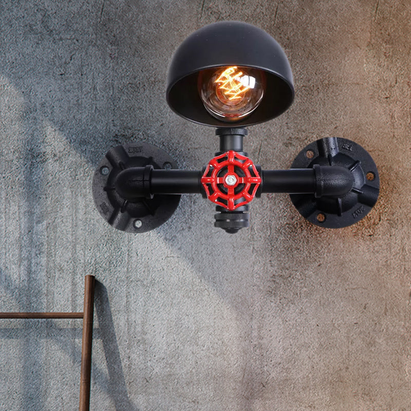 Steampunk Dome Wall Lamp with Ventilator 1 Head Metallic Wall Lighting in Black for the Living Room