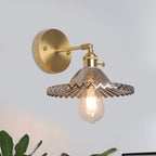 Brass Bowl Wall Light Industrial Smoke Glass 1 Light Living Room Wall Lamp Lighting Fixture