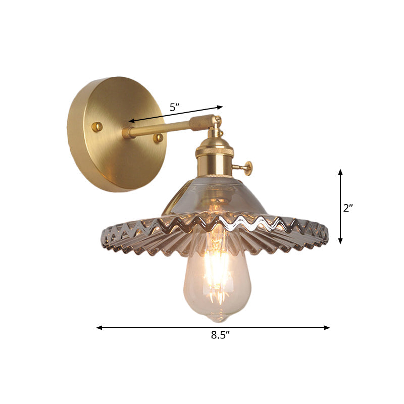 Brass Bowl Wall Light Industrial Smoke Glass 1 Light Living Room Wall Lamp Lighting Fixture