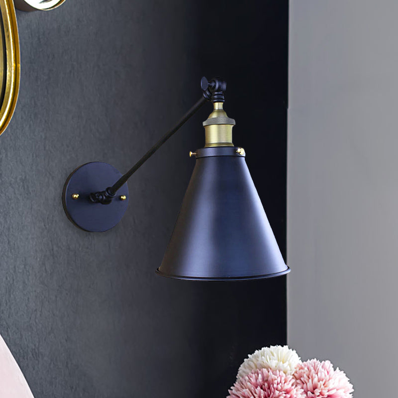 Black Finish Cone-Shaped Wall Lamp Retro Stylish Metal 1 Head Hallway Wall Lighting, 2 Packs