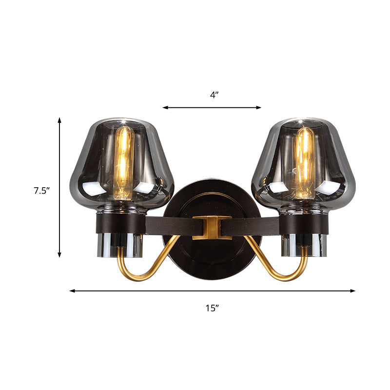 2-Light Wall Lighting with Mushroom Shade Smoke Glass Modern Bedroom Wall Lamp Lighting Fixture