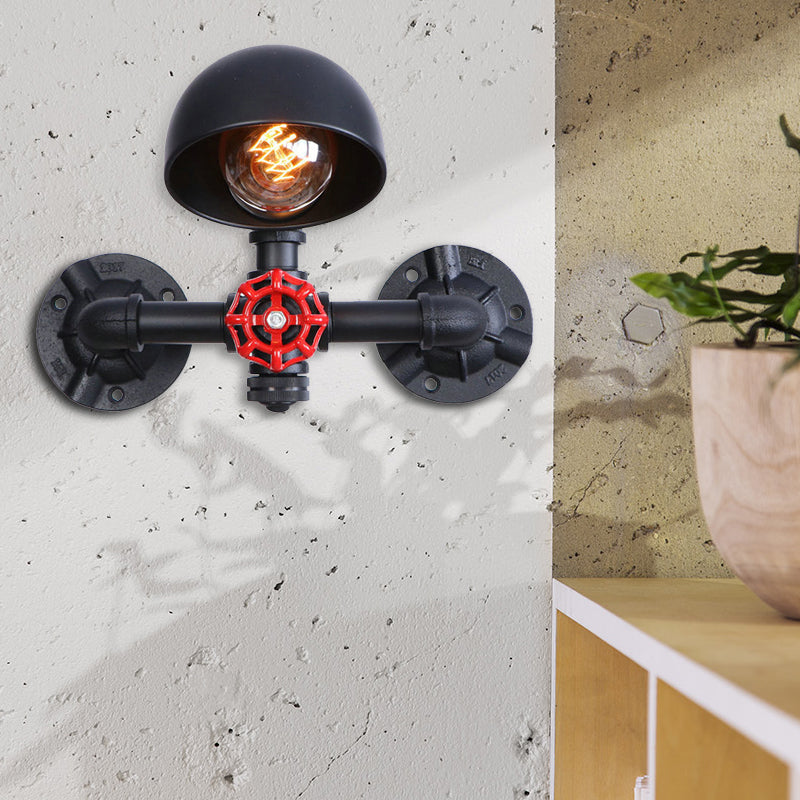 Steampunk Dome Wall Lamp with Ventilator 1 Head Metallic Wall Lighting in Black for the Living Room