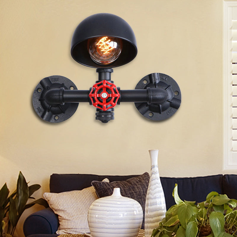 Steampunk Dome Wall Lamp with Ventilator 1 Head Metallic Wall Lighting in Black for the Living Room