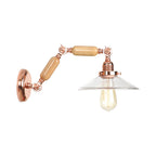 Clear Glass Wood Wall Lamp Cone 1-Light Industrial Wall Light with Extendable Arm