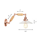 Clear Glass Wood Wall Lamp Cone 1-Light Industrial Wall Light with Extendable Arm