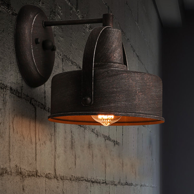 Metal Antique Black Wall Lamps Drum/Trumpet Shade 1-Light Retro Rustic Wall Lamp Mounting