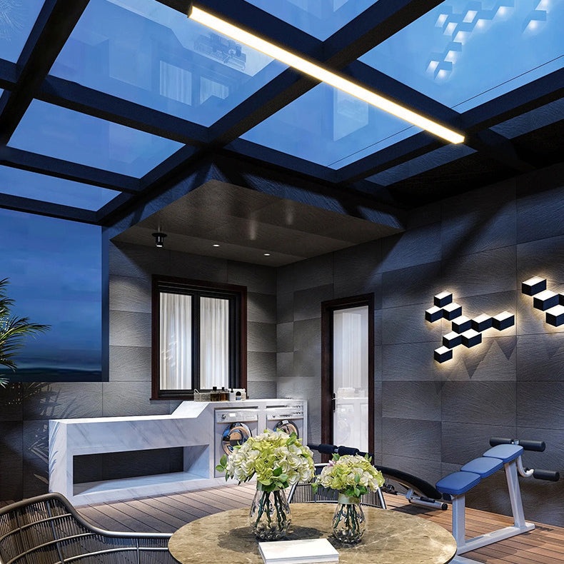 More modern minimalist long rectangular aluminum PC LED recessed ceiling light for outdoor patio