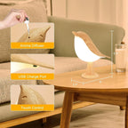 Touch-Control Wood Bird Night Light - Rechargeable LED Desk Lamp