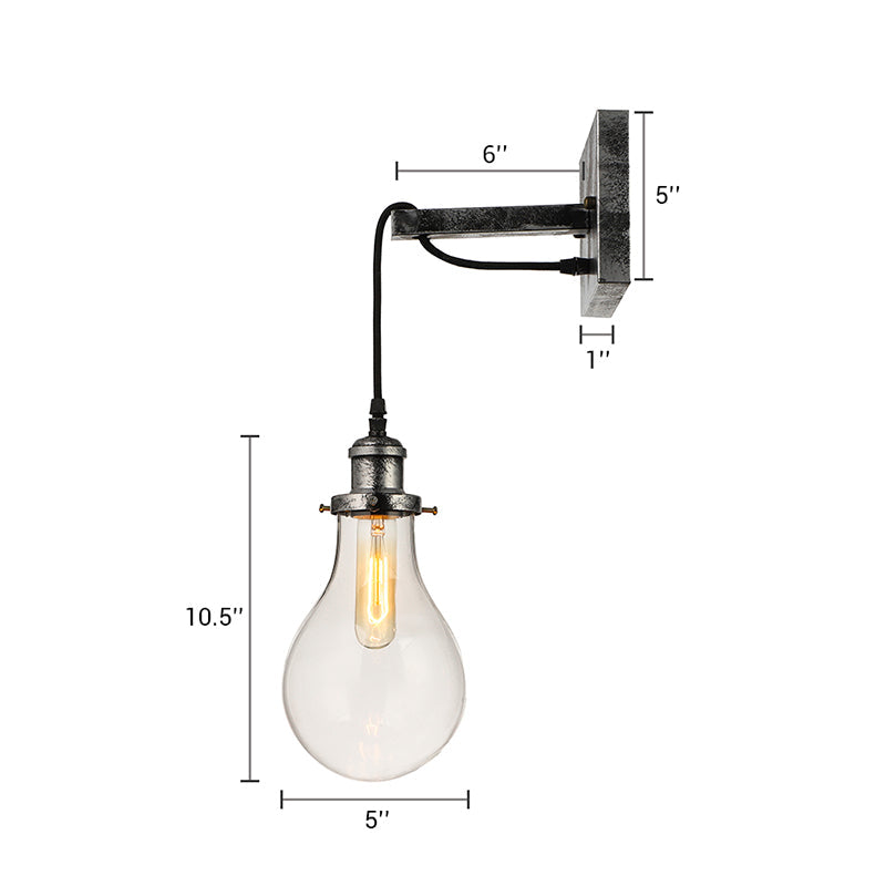 Black Bulb Shade Wall Lamp Industrial Clear Glass 1 Light Living Room Wall Lamps Light