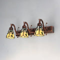 3 Heads Leaf Vanity Light Rustic Loft Stained Glass Makeup Mirror Light with Linear Backplate in Copper/Antique Brass/Gold | Madigas