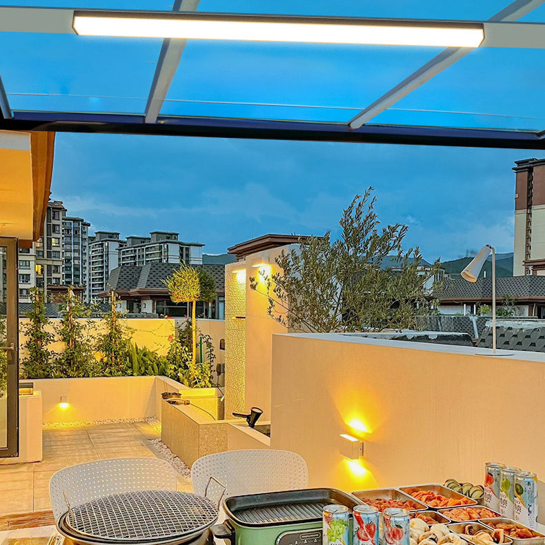 More modern minimalist long rectangular aluminum PC LED recessed ceiling light for outdoor patio