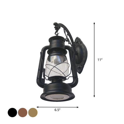 1-Light Kerosin Wall Light Nautical Black/Copper/Bronze Clear Glass Wall Lamps for the Dining Room