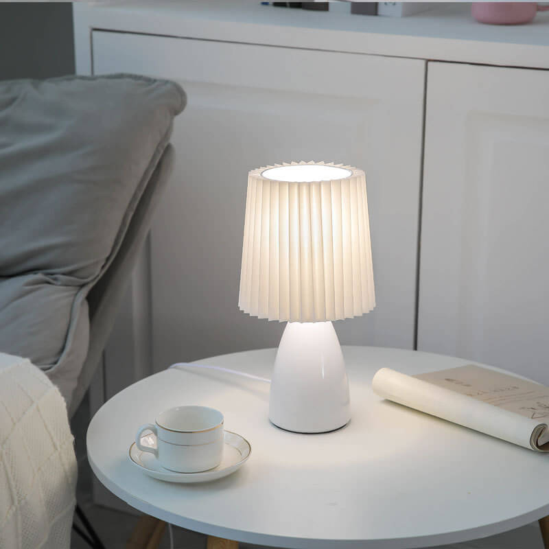 Scandinavian Retro Table Lamp with Folded Shade and Glass Base
