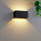 Modern waterproof rectangular LED wall light for outdoor use with upward and downward lighting